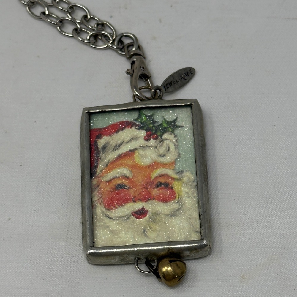Jewel Kade Reversible Santa Claus Christmas Pendant Necklace Silver Tone Bell